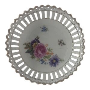 Vintage Schumann Reticulated Porcelain Floral Bowl Pierced Rim 6.25 inch